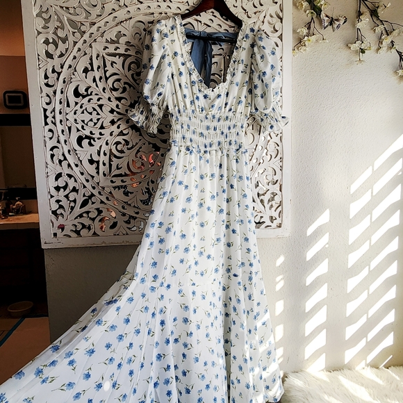 Sister Jane perennial tiered floral bow prairie style maxi dress Sz Mediun - Picture 6 of 15